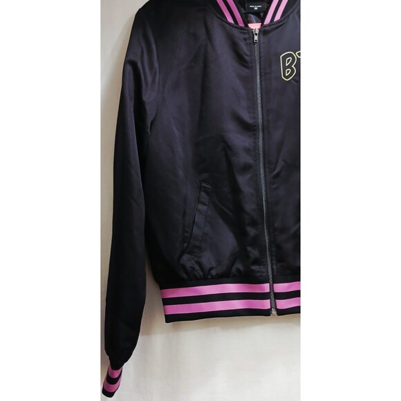 BT21 Black Pink Neon Women’s Bomber Jacket Double Sided Pockets Medium EUC - Picture 4 of 9